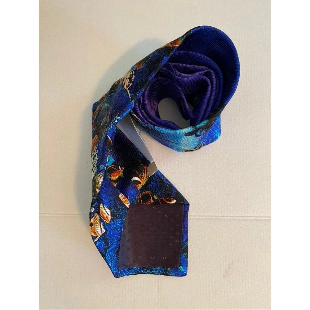 Lassen by Ralph Marlin Silk Tie Blue Tropical Fish Coral Reef Underwater Print